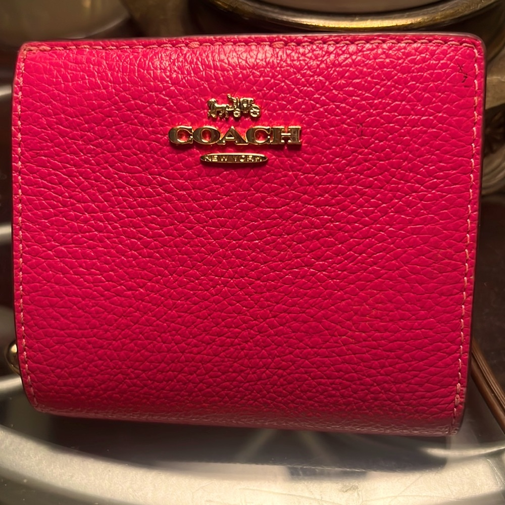 Coach Pebble Leather Snap Wallet Bold Pink